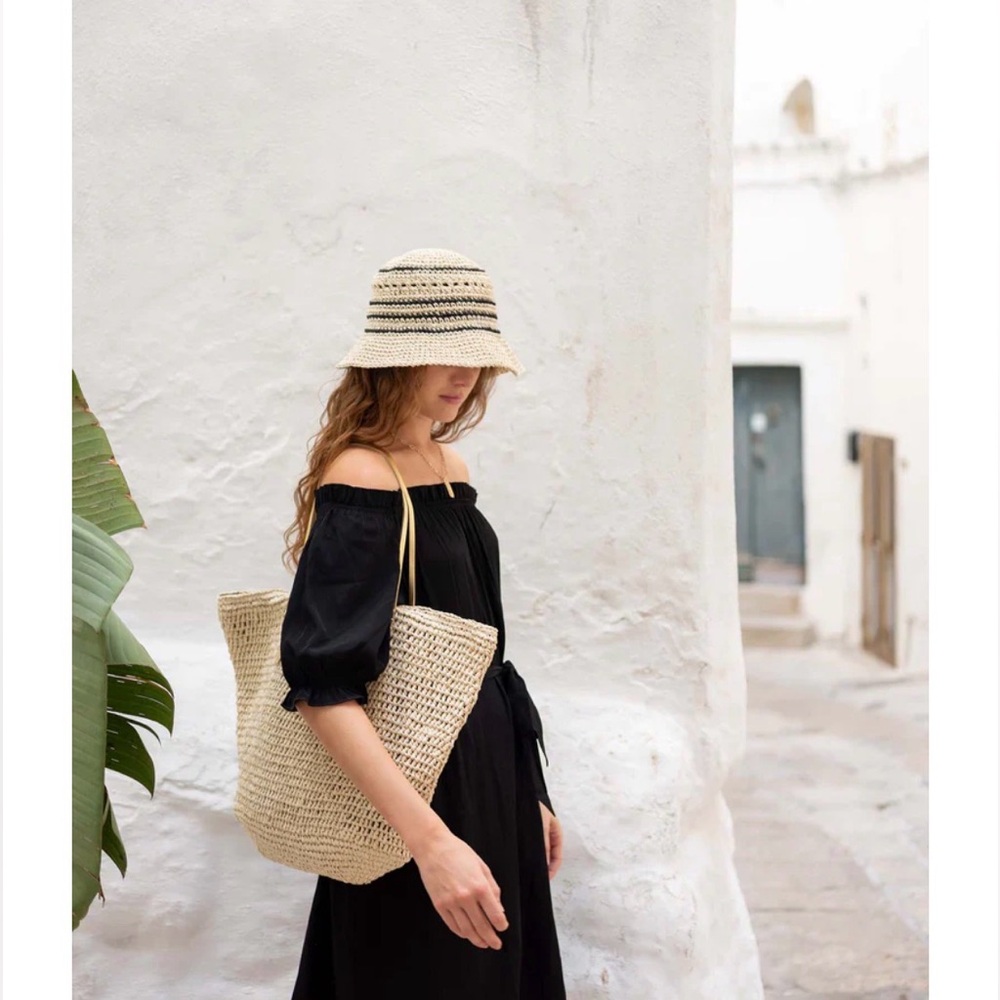 Mersea Ibiza black short sleeve belted off shoulder or on shoulder dress S